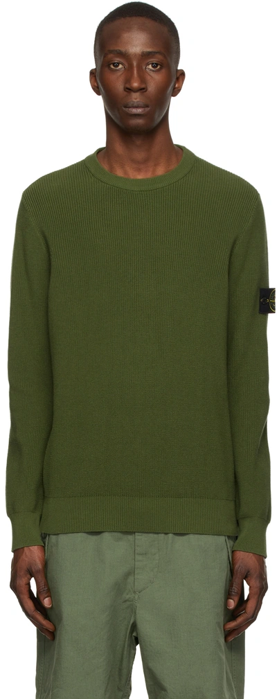 Shop Stone Island Green Ribbed Sweater In V0058 Olive