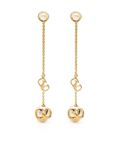 Shop Valentino Vlogo Pearl Drop Earrings In Gold