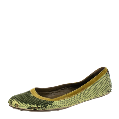 Pre-owned Gucci Green Sequin Ballet Flats Size 38.5