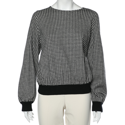 Pre-owned Max Mara Grey Houndstooth Patterned Wool Sweatshirt M