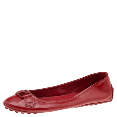 Pre-owned Louis Vuitton Red Patent Leather Oxford Ballet Flats Size 38