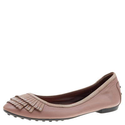 Pre-owned Tod's Pink Suede And Leather Embellished Flats Size 38