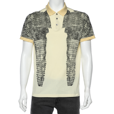 Pre-owned Roberto Cavalli Yellow Snakeskin Printed Cotton Pique Polo T-shirt Xl