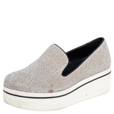 Pre-owned Stella Mccartney Grey Glitter Platform Sneakers Size 35