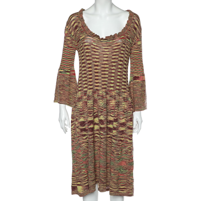 Pre-owned Missoni Multicolor Patterned Wool Knit Midi Dress L