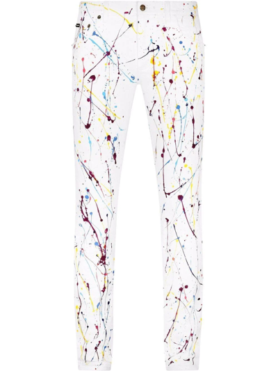 Shop Dolce & Gabbana Paint Splatter White Skinny Jeans