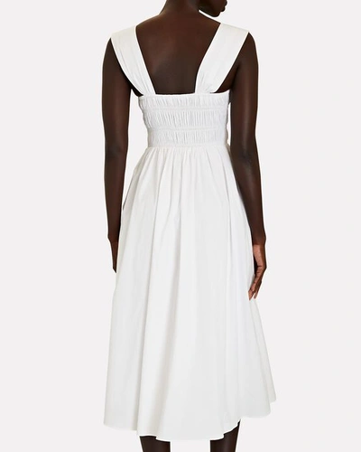 Shop Staud Ida Smocked Poplin Midi Dress In White