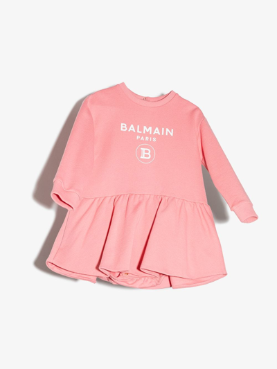 Shop Balmain Logo-print Sweatshirt Dress In Neutrals