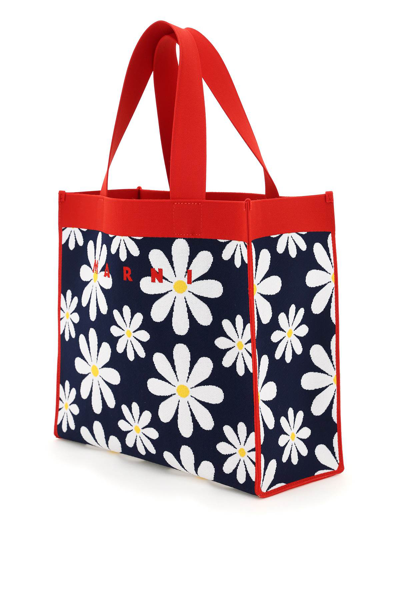 Shop Marni Daisy Jacquard Canvas Shopping Bag In Mixed Colours