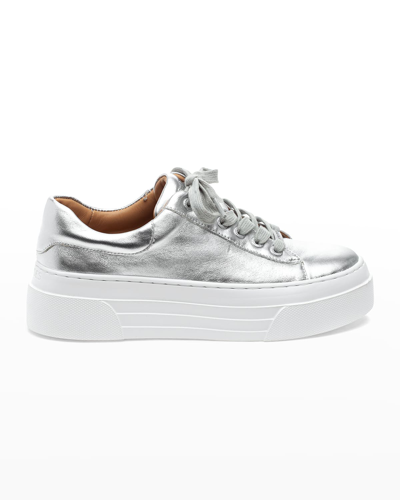 Shop Jslides Amanda Low-top Leather Platform Sneakers In Silver
