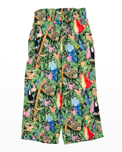 Shop Kenzo Girl's Jungle-print Culotte Pants In 065-dark Grey