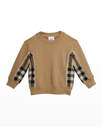 Shop Burberry Boy's Graham Check Sweater In Archive Beige