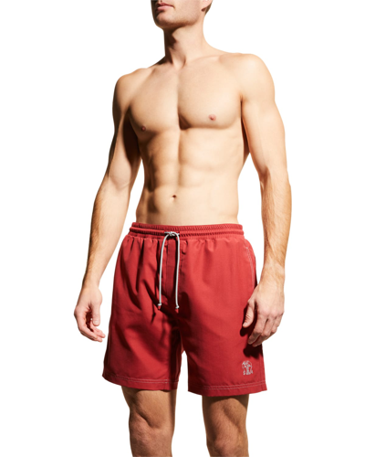 Shop Brunello Cucinelli Men's Basic Logo Swim Shorts In Ccs62 Red