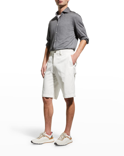 Shop Brunello Cucinelli Men's Loose Fit Cotton Shorts In C2200 White