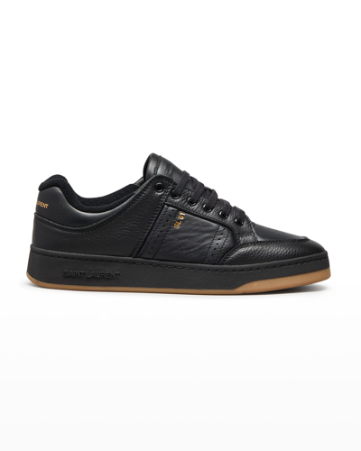 Shop Saint Laurent Men's Sl/61 Low-top Leather Sneakers In Nero