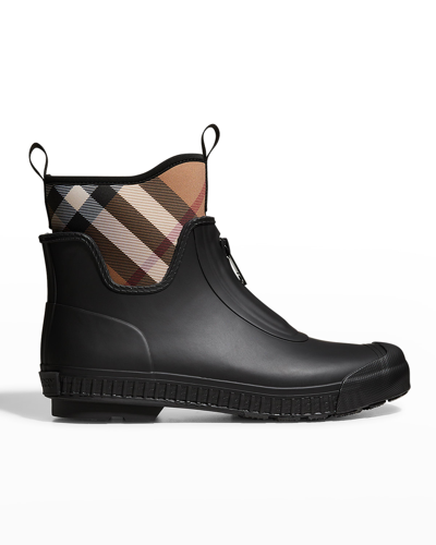 Shop Burberry Men's Flinton Check Waterproof Ankle Rain Boots In Birch Brown Ip Ch