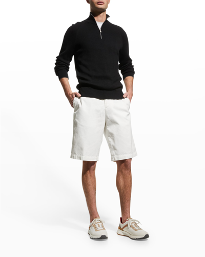 Shop Brunello Cucinelli Men's Quarter-zip Ribbed Cotton Sweater In Ch101 Black