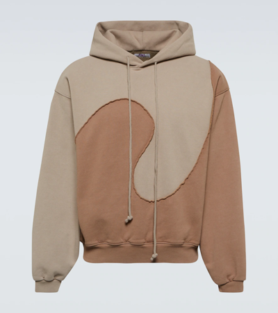 Shop Erl Wave Cotton-blend Hoodie In Washed Brown