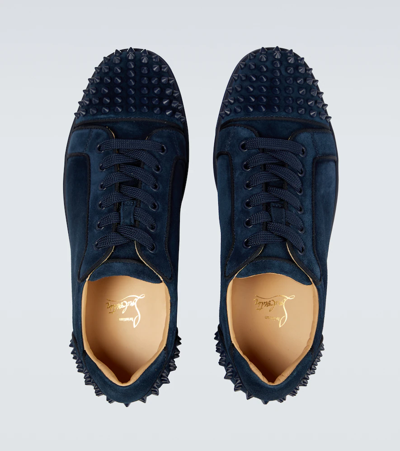 Christian Louboutin Blue Suede Louis Junior Spikes Orlato Sneakers