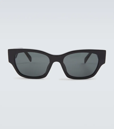 Shop Celine Rectangular Sunglasses In Shiny Black  / Smoke