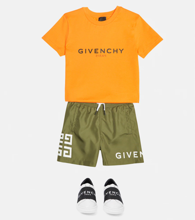 Shop Givenchy Logo Swim Shorts In Khaki
