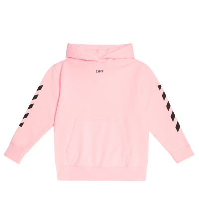 Shop Off-white Diag Cotton Jersey Hoodie In Pink Black