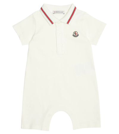Shop Moncler Baby Cotton-blend Romper In White