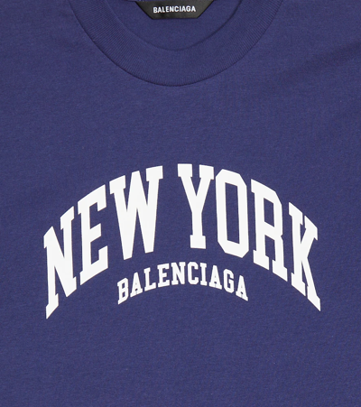 Shop Balenciaga Logo Cotton T-shirt In Marine Blue/white