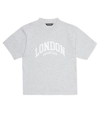 Shop Balenciaga Logo Cotton T-shirt In Heather Grey/white