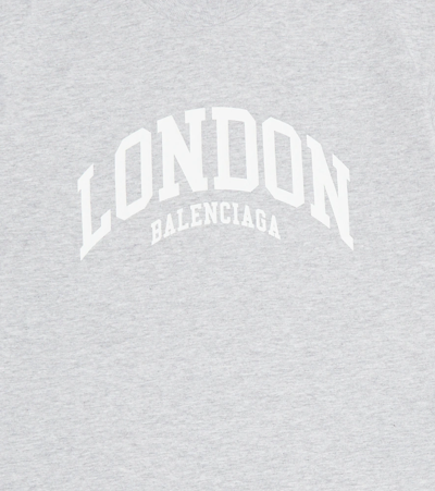 Shop Balenciaga Logo Cotton T-shirt In Heather Grey/white