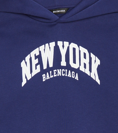 Shop Balenciaga Logo Cotton Hoodie In Marine Blue/white