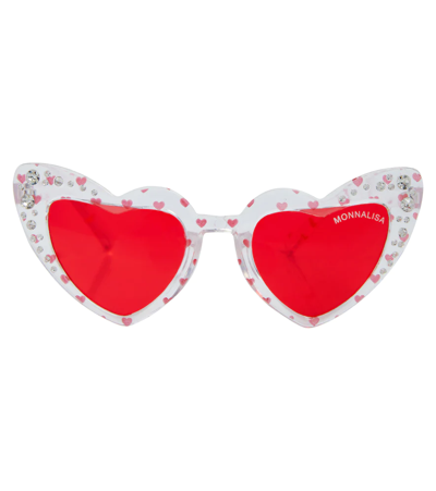 Monnalisa Kids' Embellished Heart-shaped Sunglasses In Red | ModeSens