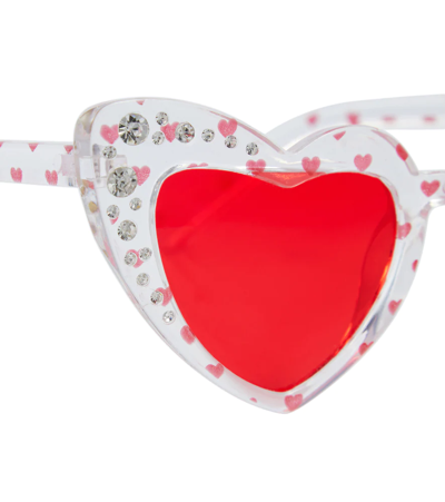 Shop Monnalisa Embellished Heart-shaped Sunglasses In Panna+rubino