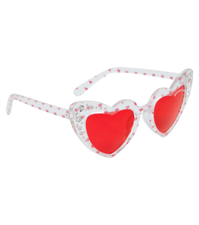 Shop Monnalisa Embellished Heart-shaped Sunglasses In Panna+rubino
