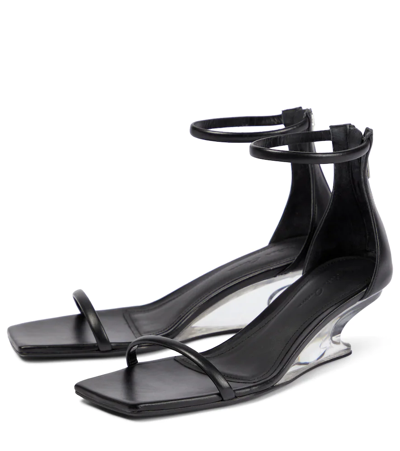 Shop Rick Owens Leather Wedge Sandals In Black/clear