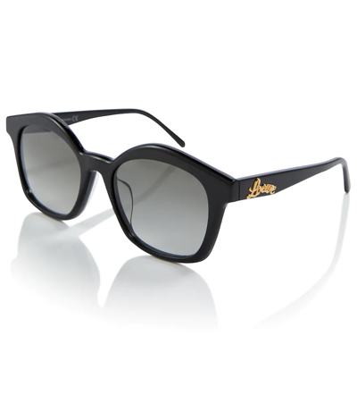 Shop Loewe Round Sunglasses In Shiny Black / Gradient Smoke