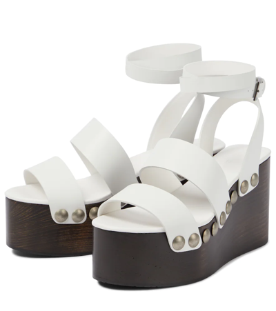Shop Alaïa Leather Wedge Sandals In White