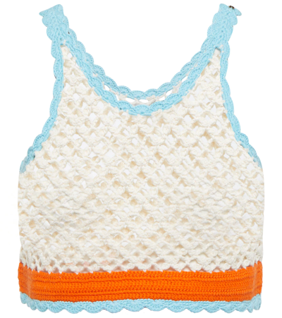 Shop Sportmax Stresa Crochet Cotton Crop Top In Corda Mandarin