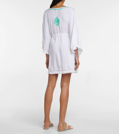 Melissa Odabash Irene Embroidered Kaftan In White Green