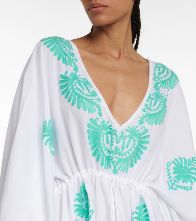 Melissa Odabash Irene Embroidered Kaftan In White Green