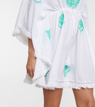 Melissa Odabash Irene Embroidered Kaftan In White Green