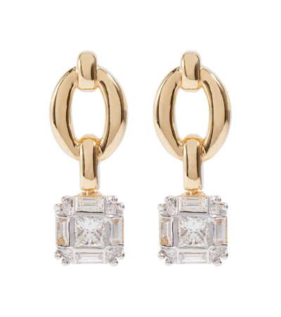 Shop Nadine Aysoy Catena Illusion Assher 18kt Gold Earrings With Diamonds In Yg Diamond