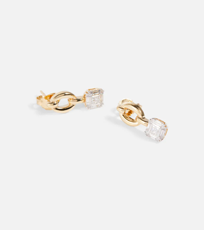 Shop Nadine Aysoy Catena Illusion Assher 18kt Gold Earrings With Diamonds In Yg Diamond