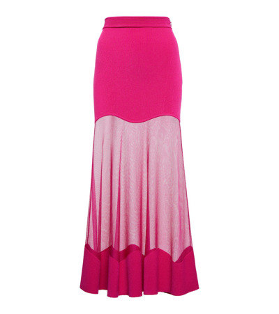 Shop Alexander Mcqueen Mesh-paneled Ribbed-knit Midi Skirt In Bobby Pink