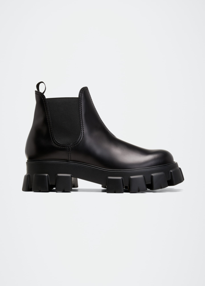 PRADA MEN'S MONOLITH BRUSHED LEATHER CHELSEA BOOTS 