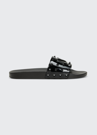 Shop Valentino Men's Summer Vlogo Signature Studded Slide Sandals In Black