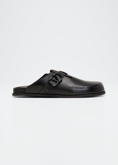 Shop Valentino Men's Signature Vlogo Leather Mule Slides In Black