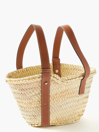 Loewe - Anagram-logo Leather-Trim Raffia Basket Bag - Womens - Tan Multi