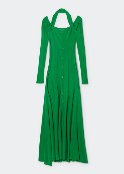 Shop Jacquemus Lagoa Knit Button-down Halter Maxi Dress In Green