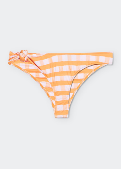 Shop Jacquemus Gingham Knot Eco Bikini Bottom In Orange Checks